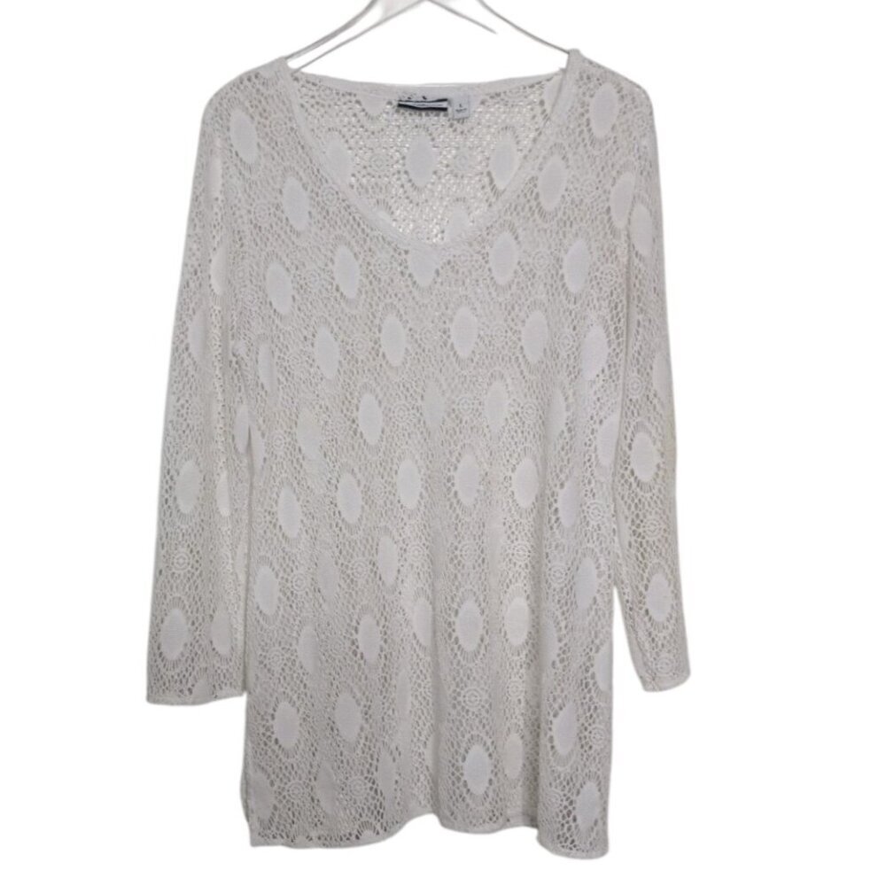 Croft & Barrow Crochet Lace Cover Up Womens Size Large White V Neck Tunic